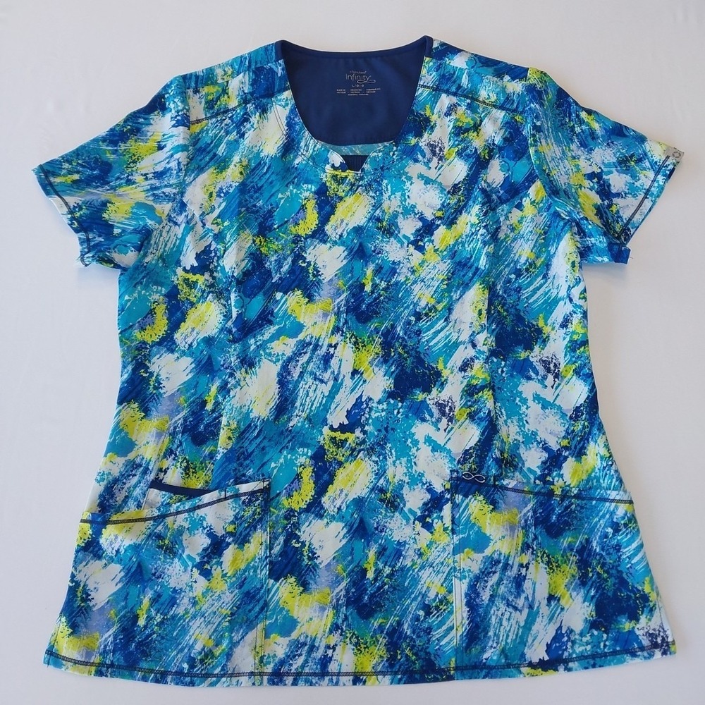 Women's Infinity Scrub Top Size Large Blue Floral